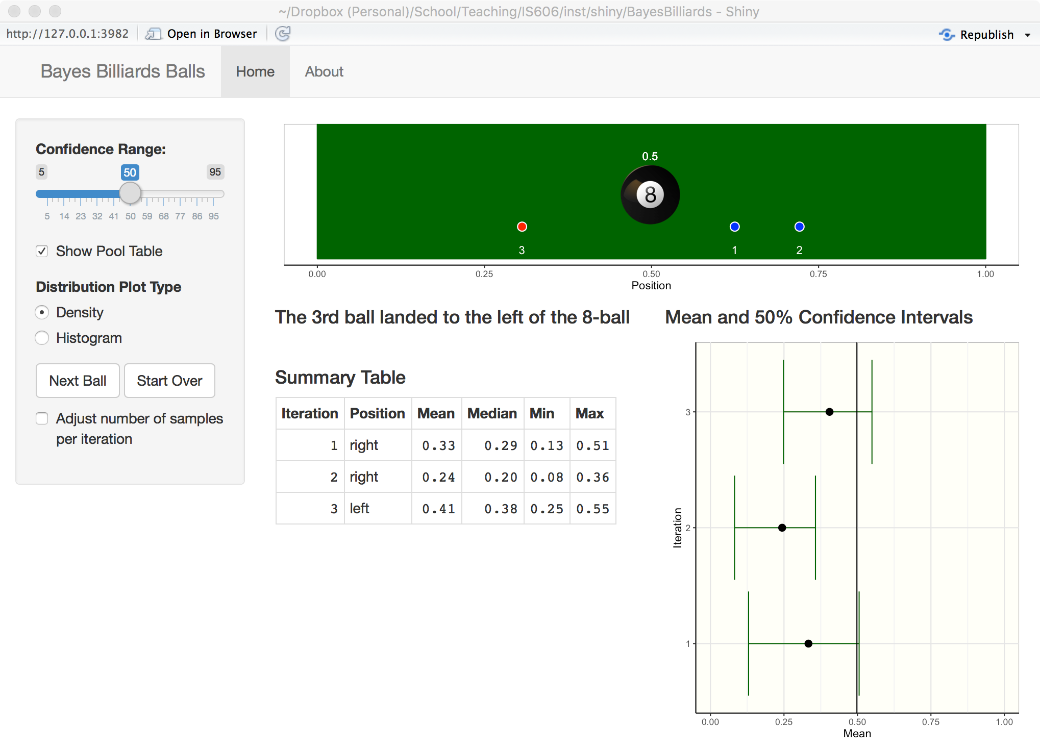 Bayes Billiards Shiny App Screenshot